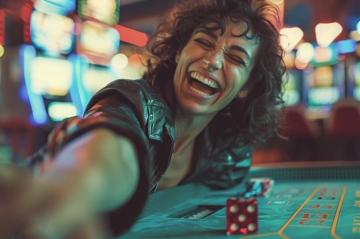 Layar permainan Blackjack dengan dealer dan antarmuka taruhan